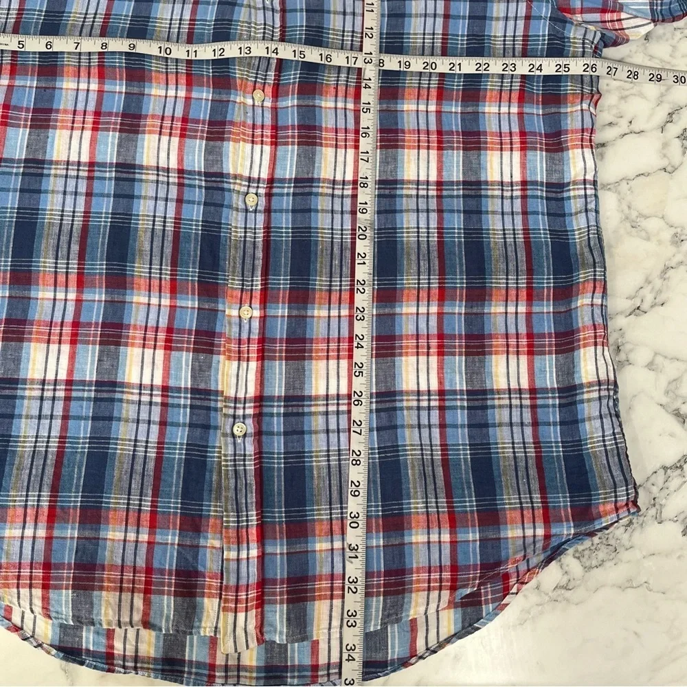 Polo Ralph Lauren 100% Linen Men’s Blue Red Plaid Long Sleeve Button Down XXL